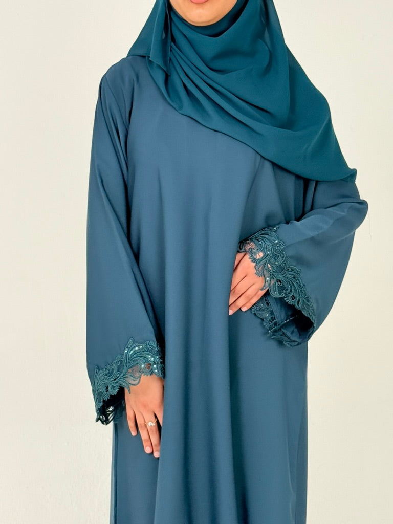 THE TEAL BLUE LACE ABAYA