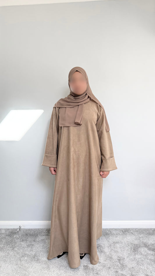 The Suede Abaya - Warm Taupe