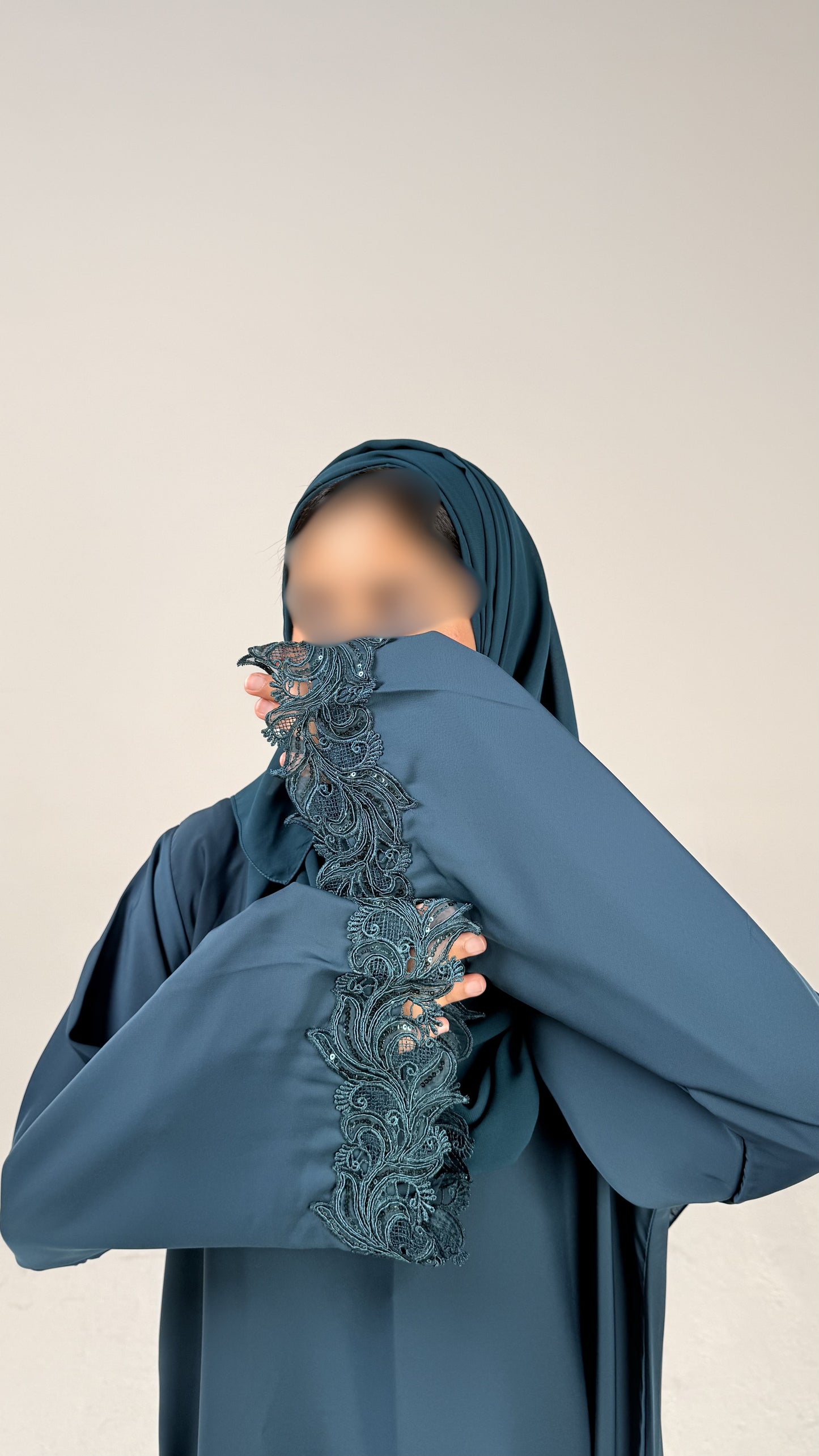 THE TEAL BLUE LACE ABAYA